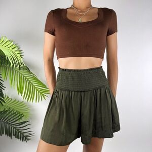 Vintage Y2K Green Fairy Grunge Casual Smocked High Waisted Satin Shorts / Small